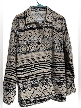 CALI AND YORK BEIGE BLACK WHITE TRIBAL PRINT CASUAL SHACKET SIZE XL NWOT